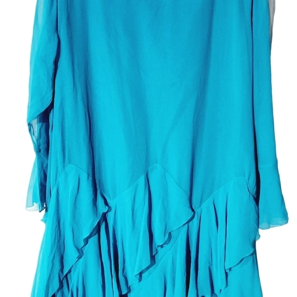 Ashro Women's Aqua Embellished Elegant Evening Flowy Gown Sz: 3X - Picture 7 of 9